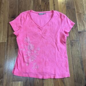 Croft & Barrow Women's XL Pink V-Neck Floral Embroidered Top